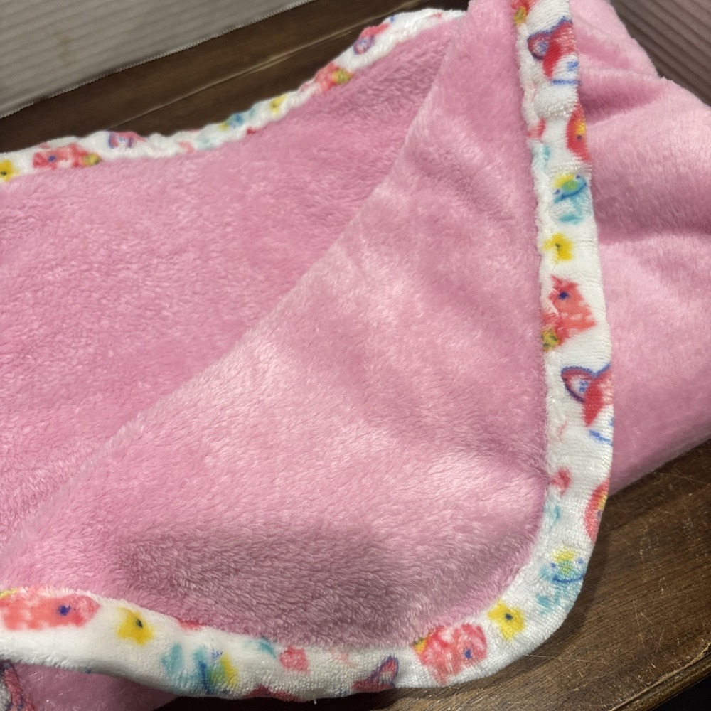 le bebe FAVORITE Pink Baby Blanket Fox Frog Flower Butterfly Trim - Picture 4 of 7